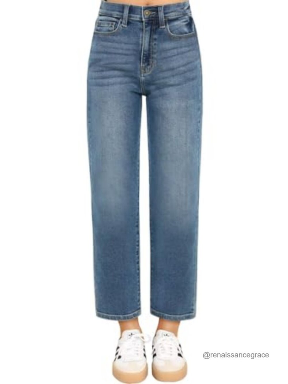 Cropped Straight Leg High Waisted Jeans 7/8 Length Denim Pants Crop Hem